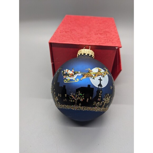 Christmas Ornament Krebs City Skyline Santas Flight Glass Blue Ball Bulb Scene - Picture 1 of 9